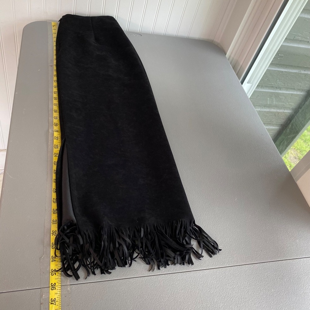 Vintage Clio Women Whimsigoth Fringe Trim Maxi Skirt Size 10 M Witchy Faux Suede - Picture 11 of 12